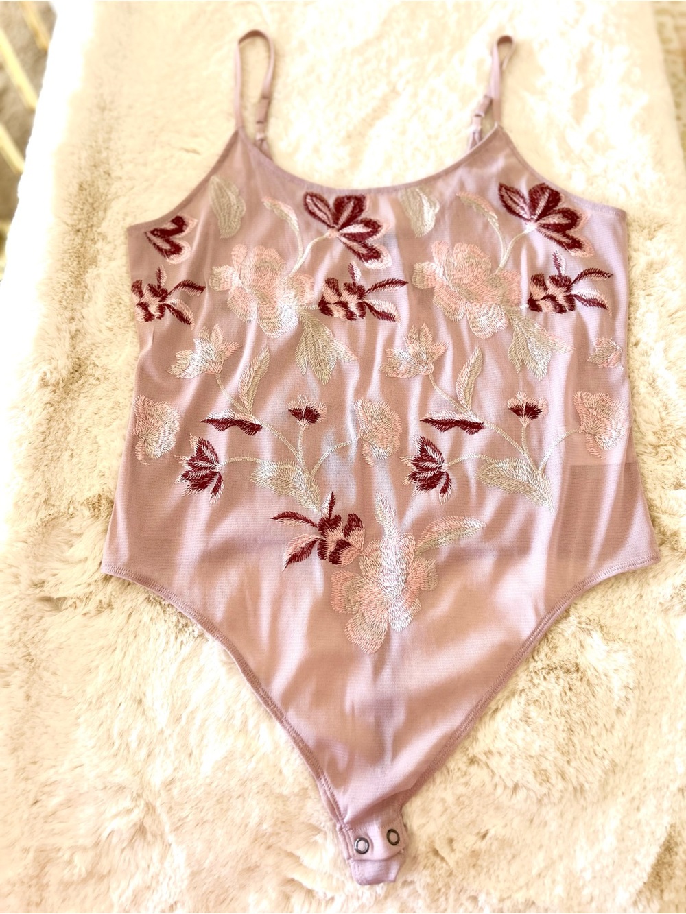 Mauve & Burgandy Floral Embroidered Cami Bodysuit